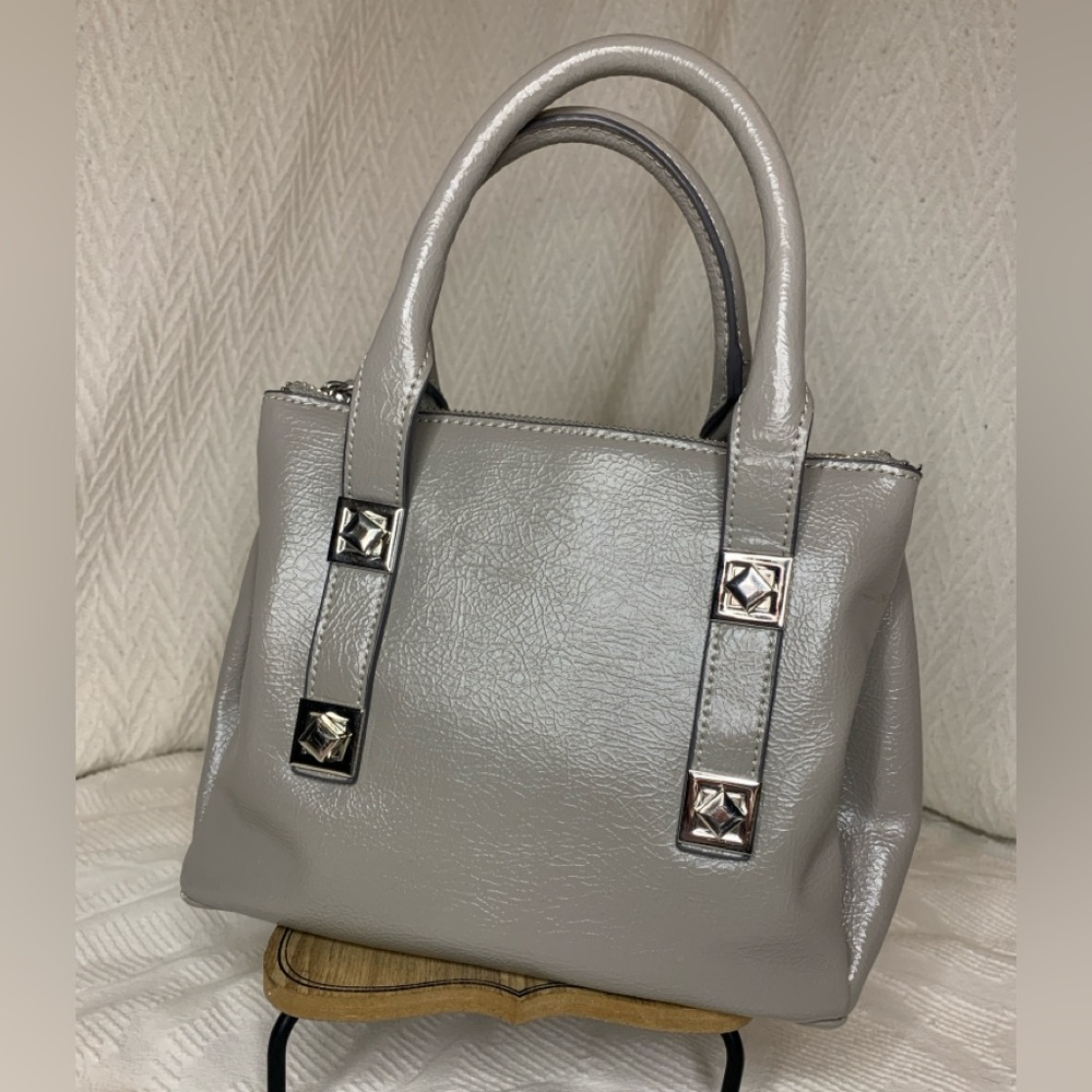 ZARA Chic Gray Leather Satchel with Stud Accents